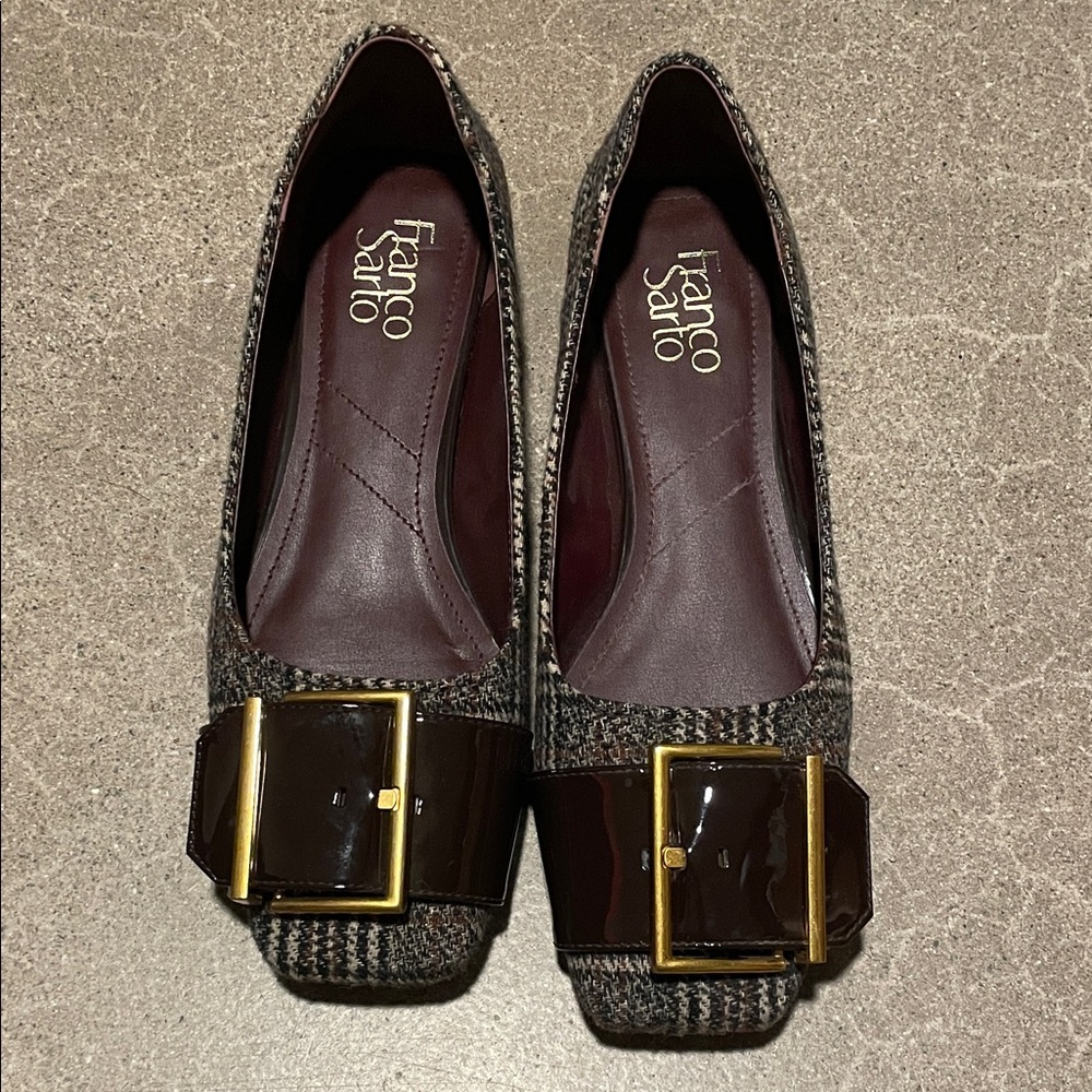 Franco Sarto Plaid Flats with Gold Accent